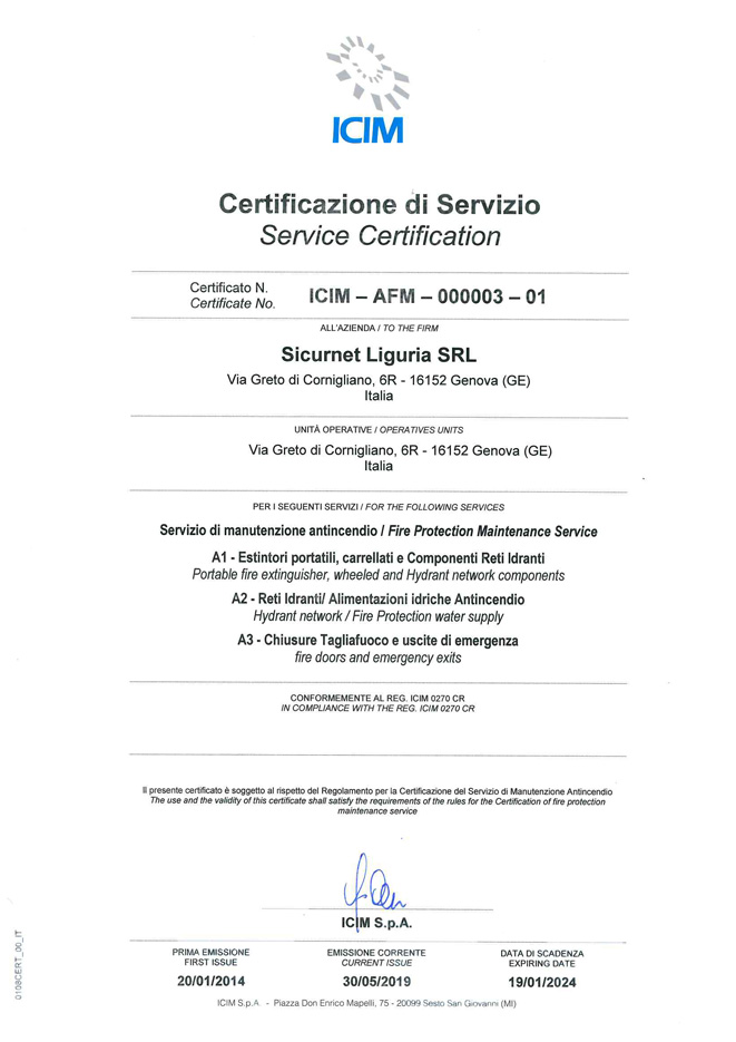 manutenzione certificata sicurnet certificazione ICIM