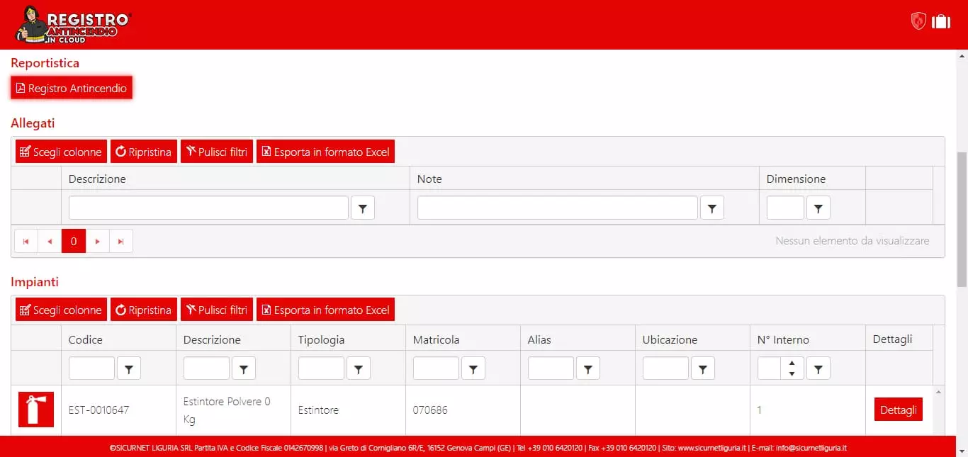Dettaglio cliente Registro Antincendio in Cloud by SicurNet
