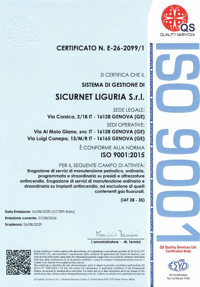 CERTIFICATO ISO 9001 SICURNET LIGURIA 9001 CERTIFICATO ISO 9001 SICURNET LIGURIA 9001